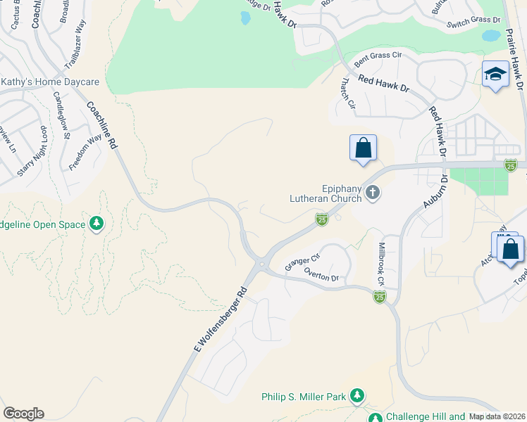 map of restaurants, bars, coffee shops, grocery stores, and more near 1874 Grayside Circle in Castle Rock