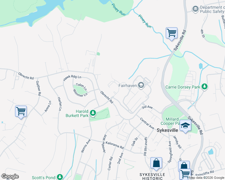 map of restaurants, bars, coffee shops, grocery stores, and more near 710 Obrecht Road in Sykesville