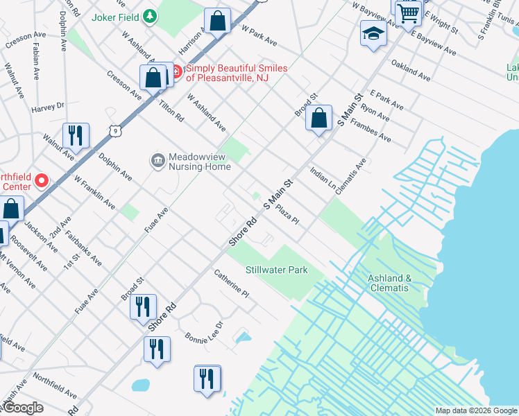 map of restaurants, bars, coffee shops, grocery stores, and more near 3 West Ridgewood Avenue in Pleasantville