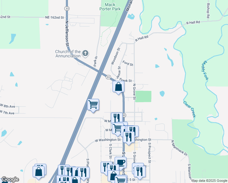 map of restaurants, bars, coffee shops, grocery stores, and more near 412 North Jefferson Street in Kearney