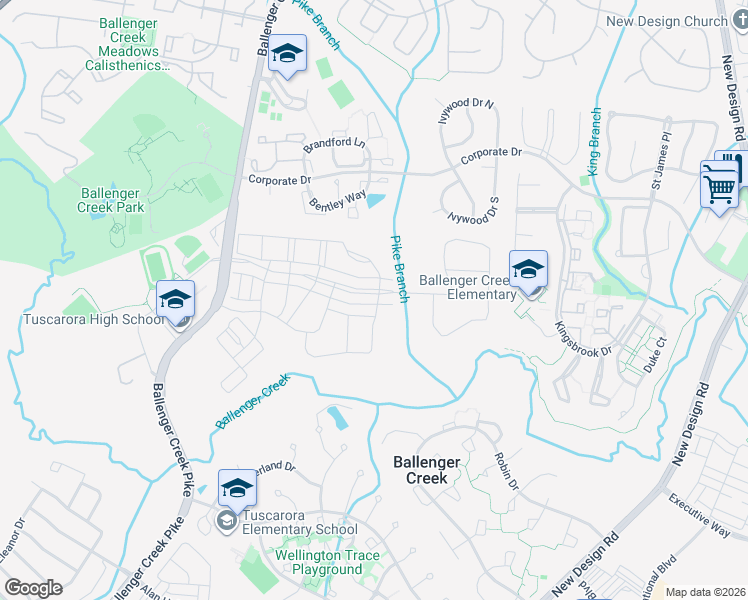 map of restaurants, bars, coffee shops, grocery stores, and more near 6655 Ballenger Run Boulevard in Frederick