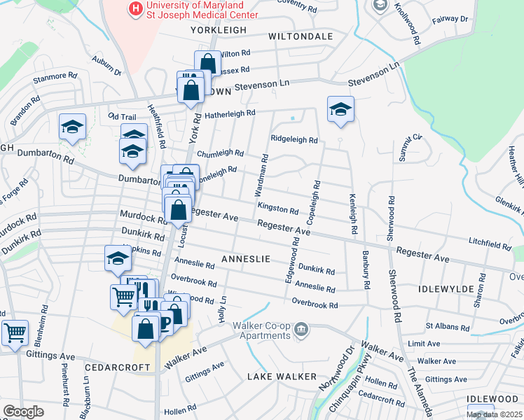 map of restaurants, bars, coffee shops, grocery stores, and more near 803 Kingston Road in Baltimore