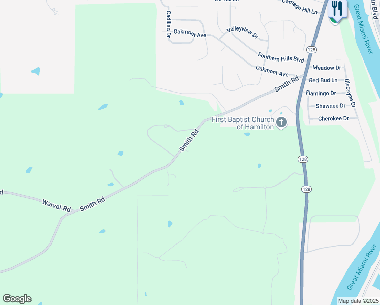 map of restaurants, bars, coffee shops, grocery stores, and more near 1451 Smith Road in Hamilton