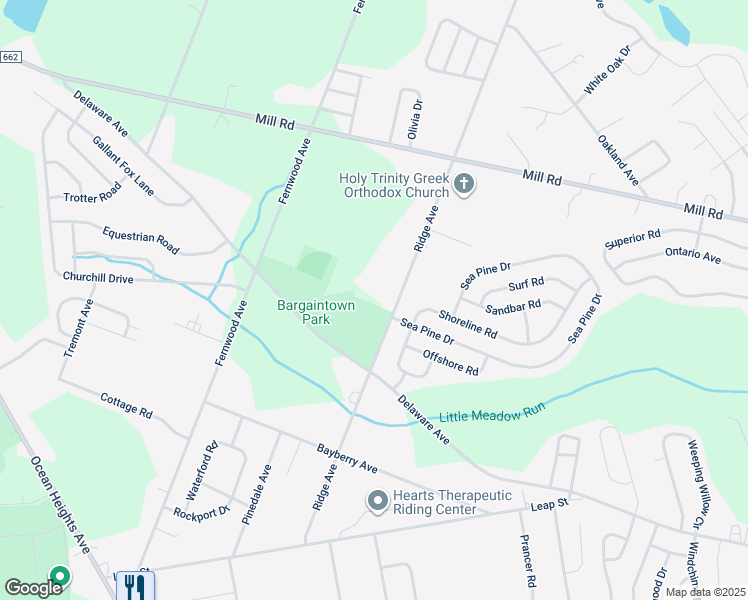 map of restaurants, bars, coffee shops, grocery stores, and more near 7035 Ridge Avenue in Egg Harbor Township