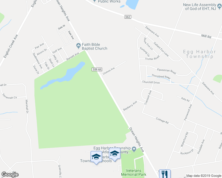 map of restaurants, bars, coffee shops, grocery stores, and more near 2104 Ocean Heights Avenue in Egg Harbor Township