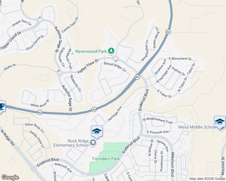 map of restaurants, bars, coffee shops, grocery stores, and more near 1095 Basalt Ridge Loop in Castle Rock