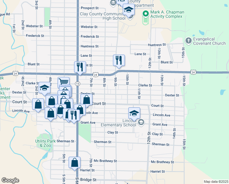 map of restaurants, bars, coffee shops, grocery stores, and more near 816 9th Street in Clay Center