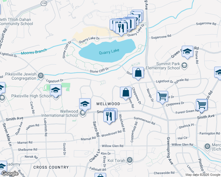 map of restaurants, bars, coffee shops, grocery stores, and more near 6816 Timberlane Road in Baltimore