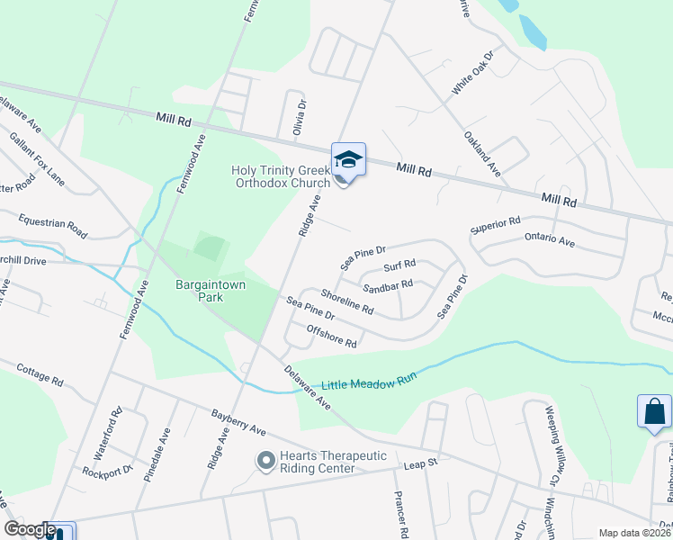 map of restaurants, bars, coffee shops, grocery stores, and more near 40 Shoreline Road in Egg Harbor Township