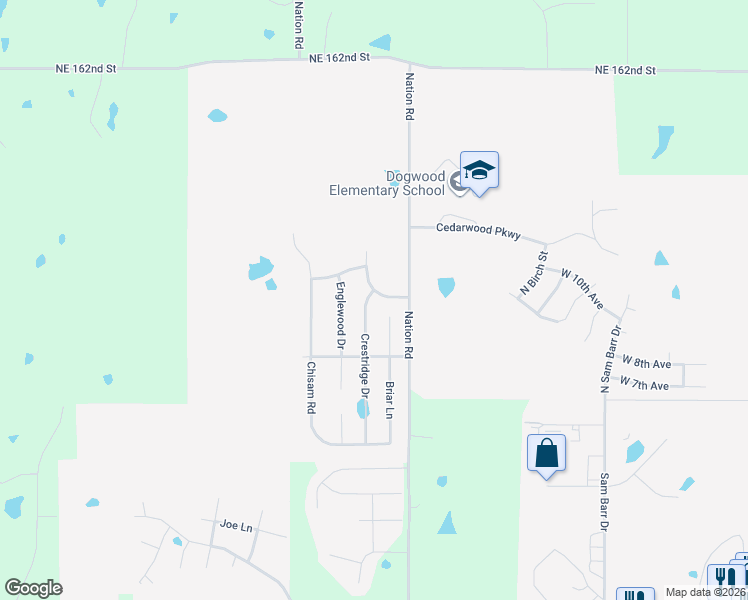 map of restaurants, bars, coffee shops, grocery stores, and more near 905 Crestridge Drive in Kearney