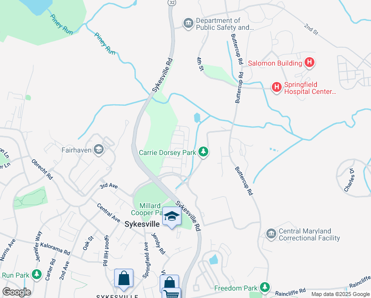 map of restaurants, bars, coffee shops, grocery stores, and more near 7266 Conley Alley in Sykesville