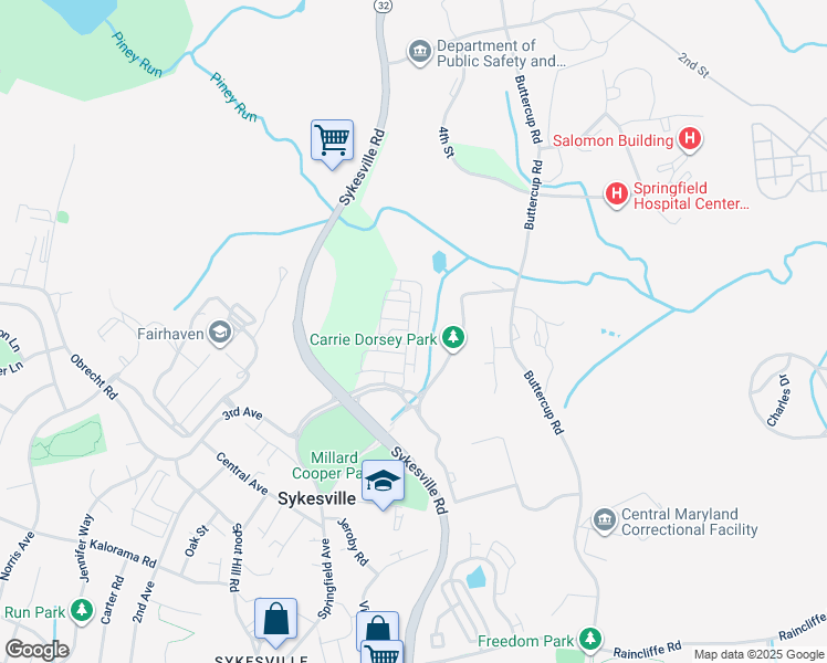 map of restaurants, bars, coffee shops, grocery stores, and more near 7266 Conley Alley in Sykesville