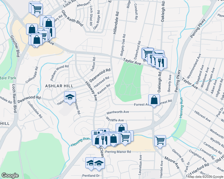map of restaurants, bars, coffee shops, grocery stores, and more near 7451 Forrest Avenue in Parkville