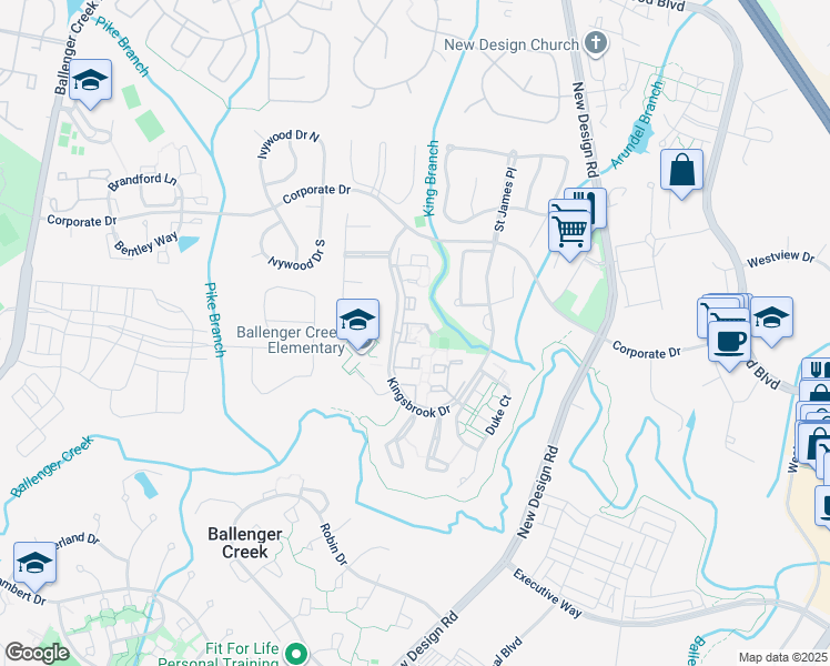 map of restaurants, bars, coffee shops, grocery stores, and more near 6959 Castle Court in Frederick