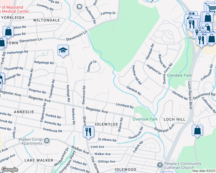 map of restaurants, bars, coffee shops, grocery stores, and more near 6700 Parkway Road in Baltimore