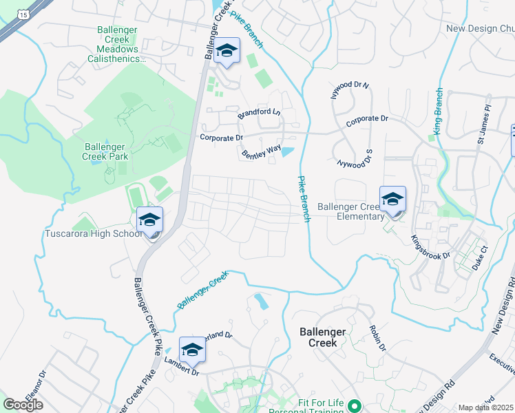 map of restaurants, bars, coffee shops, grocery stores, and more near 6616 Ballenger Run Boulevard in Frederick