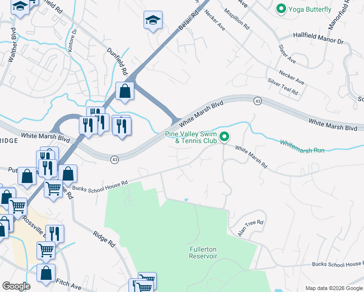 map of restaurants, bars, coffee shops, grocery stores, and more near 34 Hardwood Drive in Rosedale