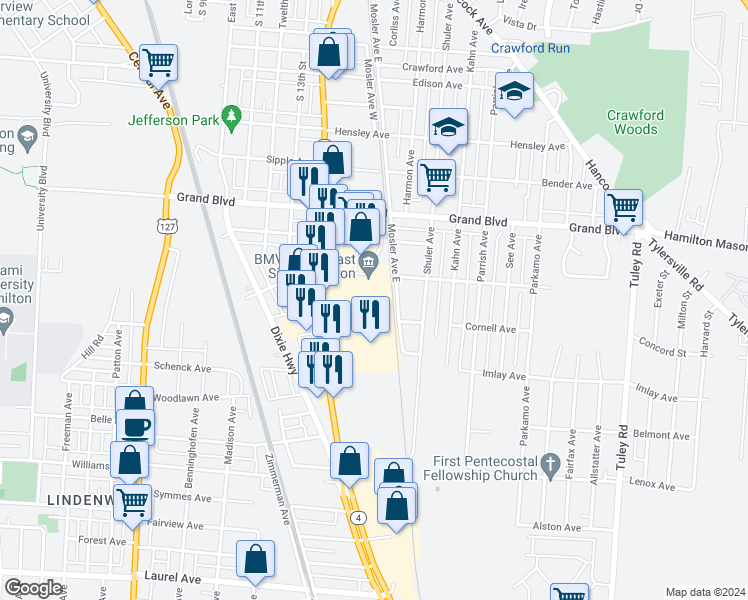 map of restaurants, bars, coffee shops, grocery stores, and more near 1476 South Erie Boulevard in Hamilton