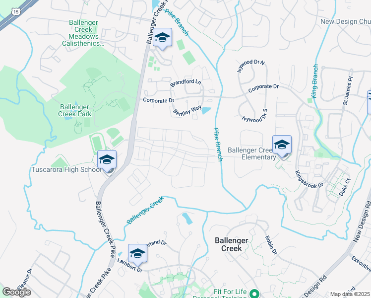 map of restaurants, bars, coffee shops, grocery stores, and more near 6616 Ballenger Run Boulevard in Frederick