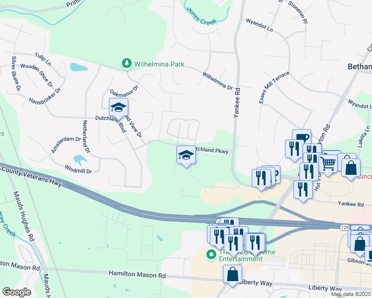 map of restaurants, bars, coffee shops, grocery stores, and more near 7055 Dutchland Parkway in Butler County
