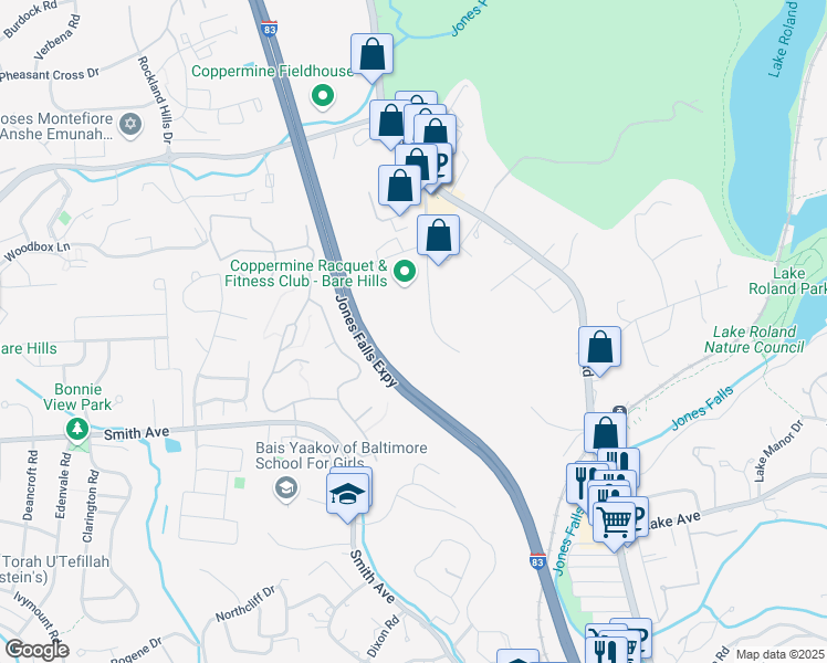 map of restaurants, bars, coffee shops, grocery stores, and more near 1424 Clarkview Road in Baltimore