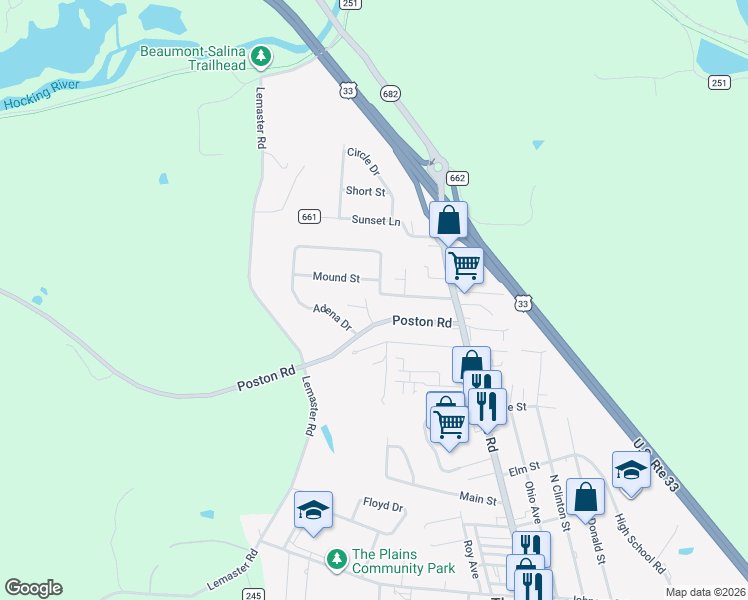 map of restaurants, bars, coffee shops, grocery stores, and more near 36 Poston Road in The Plains