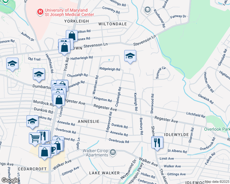 map of restaurants, bars, coffee shops, grocery stores, and more near 820 Wellington Road in Baltimore