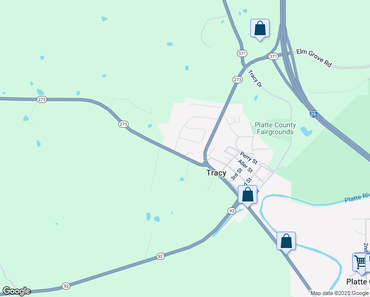 map of restaurants, bars, coffee shops, grocery stores, and more near 127 Roller Court in Platte City