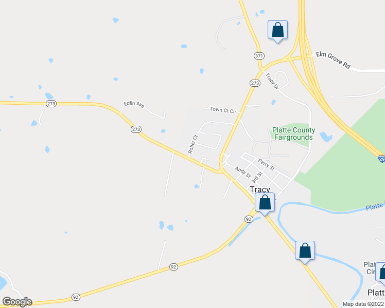 map of restaurants, bars, coffee shops, grocery stores, and more near 131 Roller Court in Platte City
