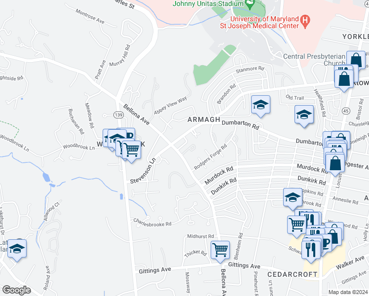 map of restaurants, bars, coffee shops, grocery stores, and more near 215 Anvil Way in Baltimore