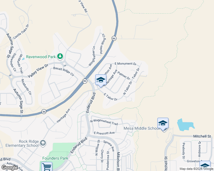 map of restaurants, bars, coffee shops, grocery stores, and more near 5505 East Burlington Drive in Castle Rock