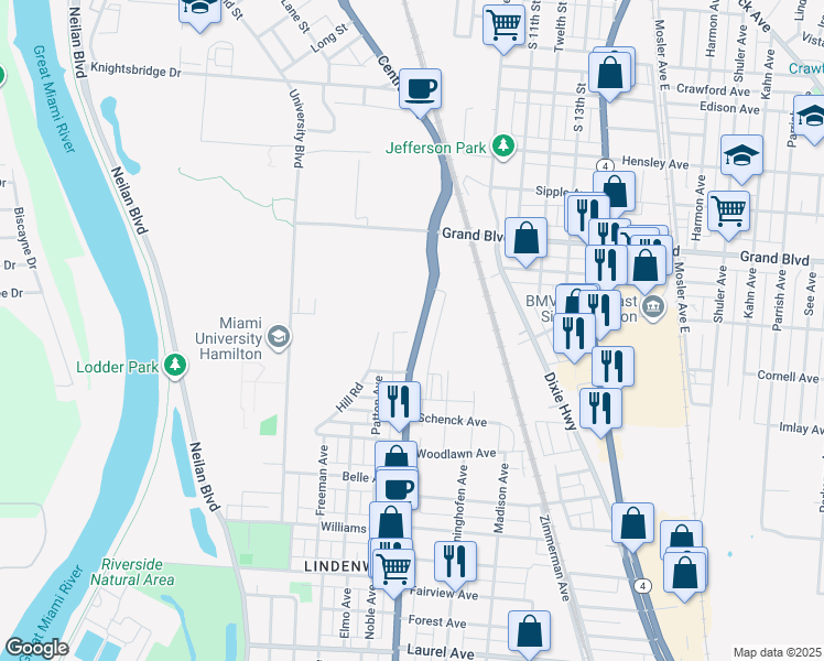 map of restaurants, bars, coffee shops, grocery stores, and more near 1729 Pleasant Avenue in Hamilton