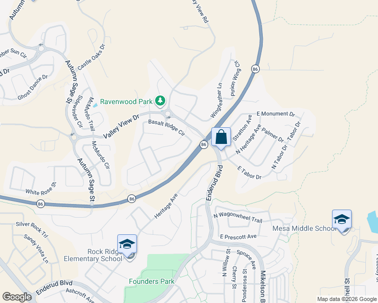 map of restaurants, bars, coffee shops, grocery stores, and more near 5011 Basalt Ridge Circle in Castle Rock