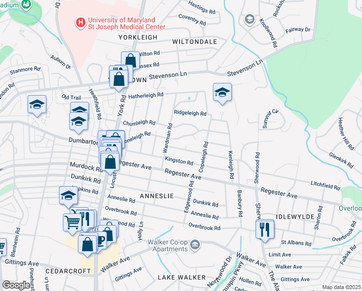 map of restaurants, bars, coffee shops, grocery stores, and more near 7002 Wellington Court in Baltimore