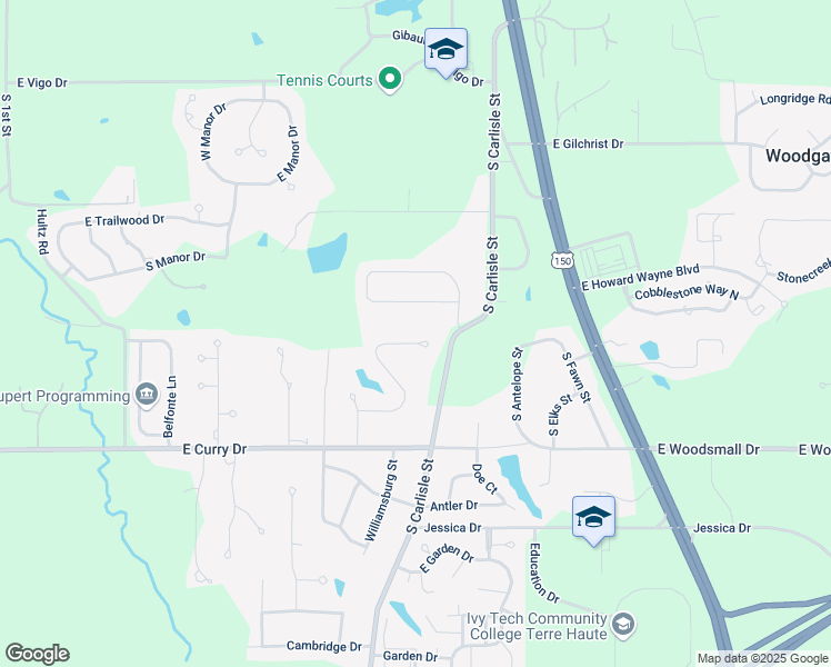 map of restaurants, bars, coffee shops, grocery stores, and more near 1001-7235 South Kingswood Street in Terre Haute