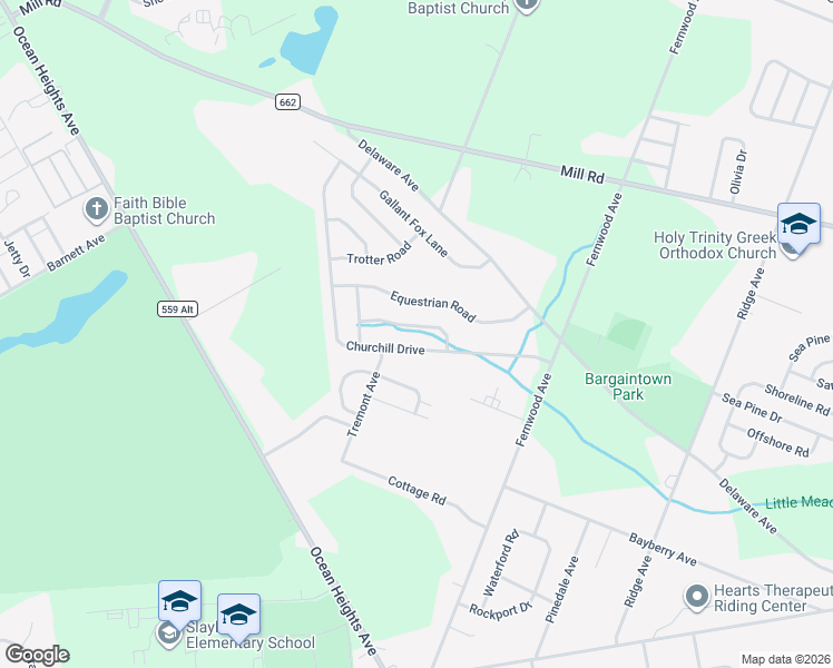 map of restaurants, bars, coffee shops, grocery stores, and more near 7 Thoroughbred Road in Egg Harbor Township