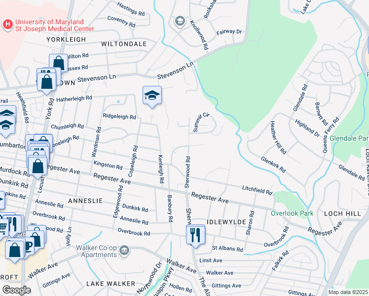map of restaurants, bars, coffee shops, grocery stores, and more near 6722 Maxalea Road in Baltimore