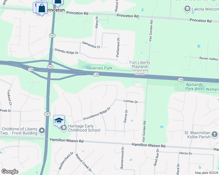 map of restaurants, bars, coffee shops, grocery stores, and more near 6932 Tradewinds Court in Hamilton