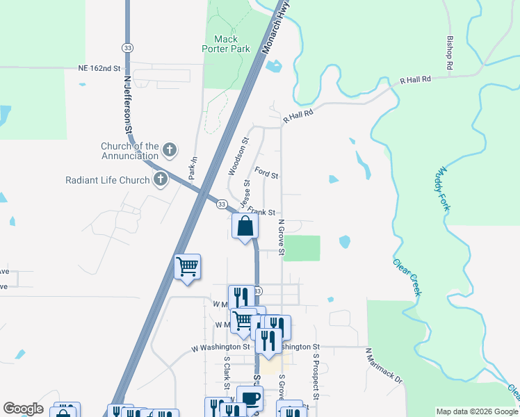 map of restaurants, bars, coffee shops, grocery stores, and more near 106 Frank Street in Kearney