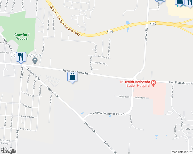 map of restaurants, bars, coffee shops, grocery stores, and more near 2901 Hamilton Mason Road in Hamilton