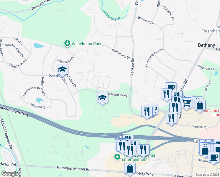 map of restaurants, bars, coffee shops, grocery stores, and more near 6840 Lakota Pointe Lane in Middletown