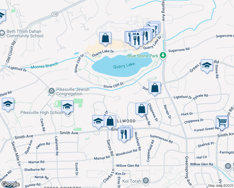map of restaurants, bars, coffee shops, grocery stores, and more near 2734 Lightfoot Drive in Baltimore