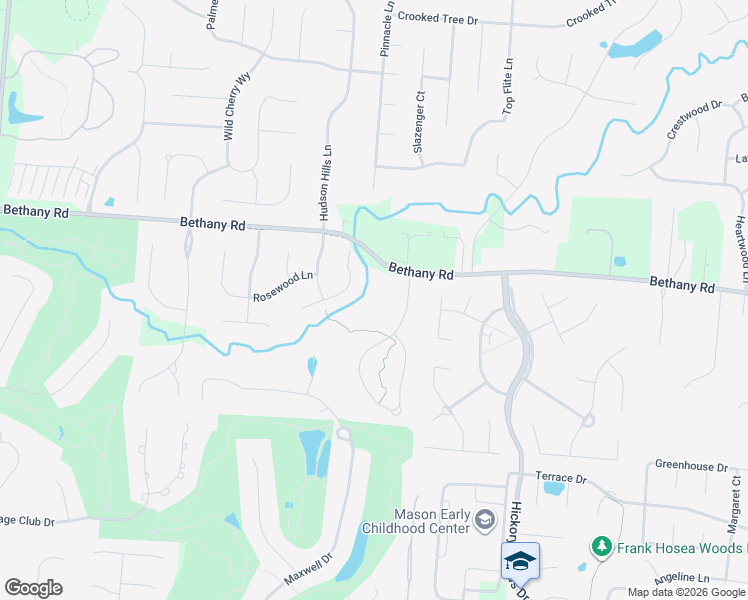 map of restaurants, bars, coffee shops, grocery stores, and more near 6097 Bethany Road in Mason