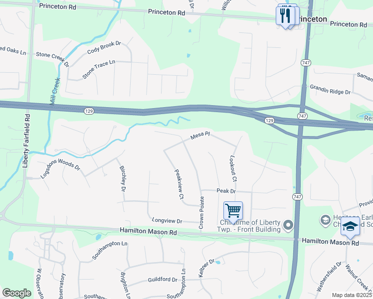 map of restaurants, bars, coffee shops, grocery stores, and more near 6979 Crown Pointe in Butler County