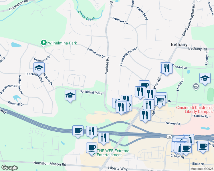 map of restaurants, bars, coffee shops, grocery stores, and more near 6804 Yankee Road in Butler County