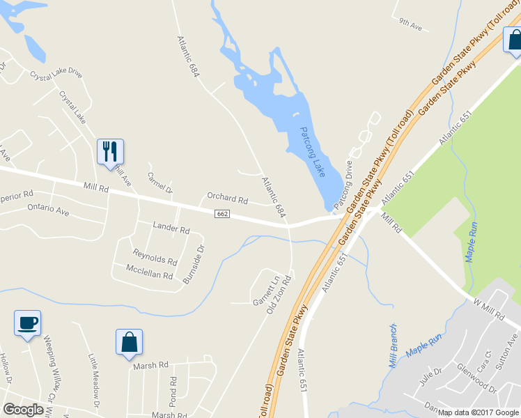 map of restaurants, bars, coffee shops, grocery stores, and more near 19 Orchard Road in Egg Harbor Township