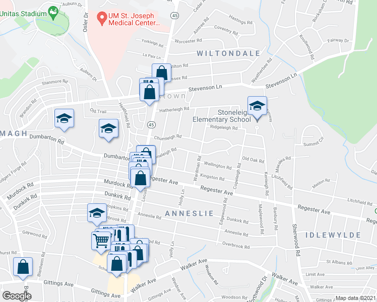 map of restaurants, bars, coffee shops, grocery stores, and more near 8711 Avondale Rd in Baltimore