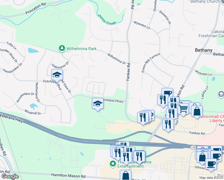 map of restaurants, bars, coffee shops, grocery stores, and more near 7118 Dutchland Parkway in Butler County