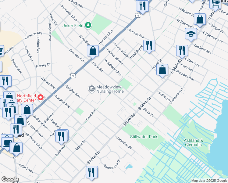 map of restaurants, bars, coffee shops, grocery stores, and more near 127 West Ridgewood Avenue in Pleasantville