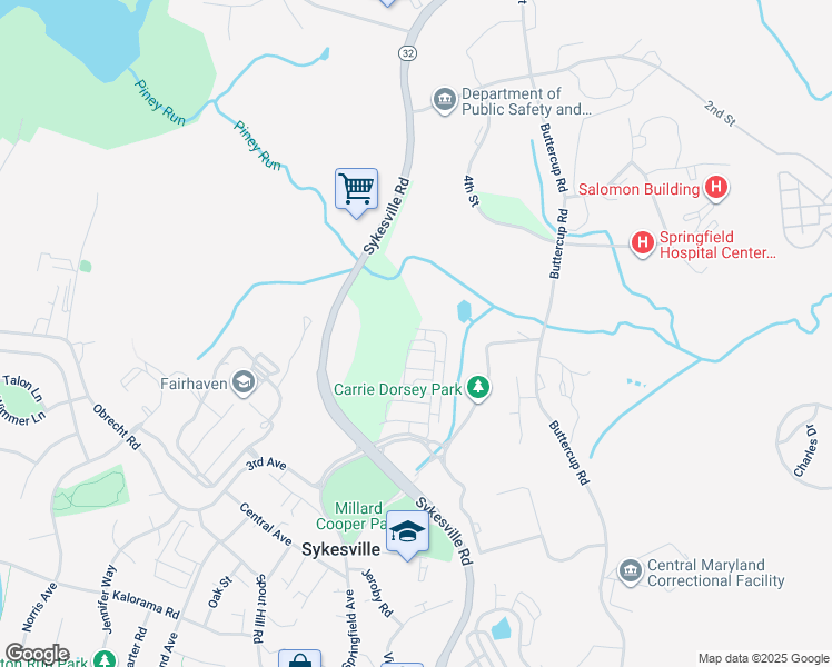 map of restaurants, bars, coffee shops, grocery stores, and more near 7202 Conley Alley in Sykesville